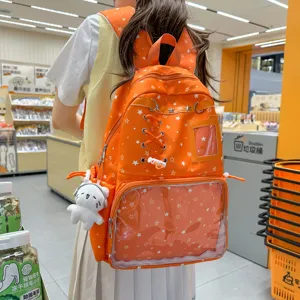 Mochila Itabag Estrellada Naranja con Ventana Transparente Casual para Escuela y Mujer