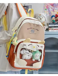Zaino ita giapponese carino con finestra trasparente, grande borsa in tela per ragazze.