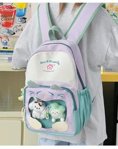 Zaino ita pastello carino con finestra trasparente e simpatici peluches per la scuola.