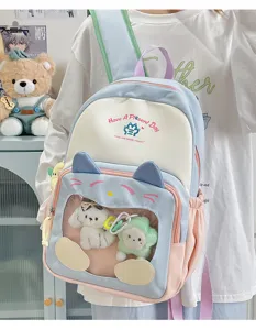 Zaino ita carino in stile giapponese con finestra trasparente, orecchie di gatto, zainetto scolastico