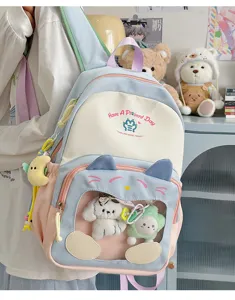 Zaino pastello stile giapponese ita bag con finestra trasparente e orecchie da gatto.