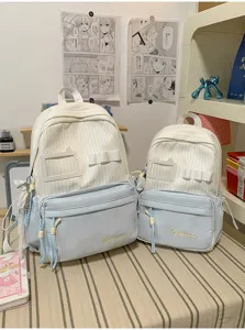 Japanese sweet canvas school backpack set large and small bestie bookbag for teens