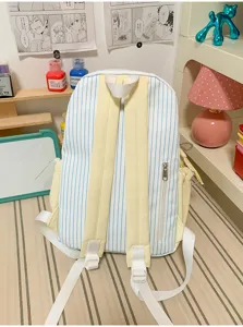 Japanese style sweet light blue striped backpack with yellow straps casual cute daily school bag