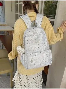 Japanese style star pattern school backpack, casual daily lightweight campus bag for students.