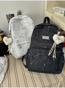 Japanese style star print casual backpack for students, lightweight cute school bag, daily daypack.