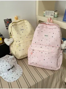 Japanese ins style starry canvas backpack for students, cute lightweight casual daypack.
