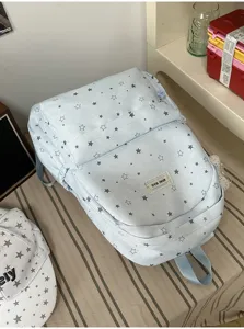 Japanese style starry sky backpack light blue school bag for students daily casual use.
