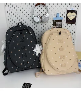 Mochila de lona con estampado de estrellas estilo coreano ins con gran capacidad y bolsillo.