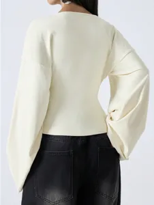 Women solid color v-neck bell sleeve top casual loose drop shoulder fashion elegant shirt