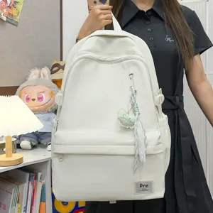 Unisex Large Capacity Nylon Backpack Waterproof Korean Ins Style School Bag Minimalist Travel Laptop Bag With Contrast Stitching