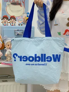Korean style canvas tote bag, lightweight commuter shoulder bag with large capacity.