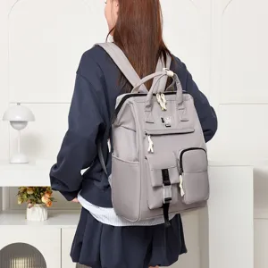 Casual grey travel backpack with large capacity wide mouth design for daily commute and mom use.