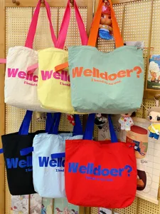 Korean dopamine canvas tote bag casual large capacity shoulder bag lightweight daily commuting