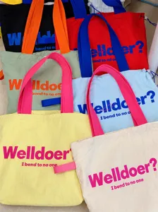 Korean dopamine canvas tote bag color options detail showing large capacity design.