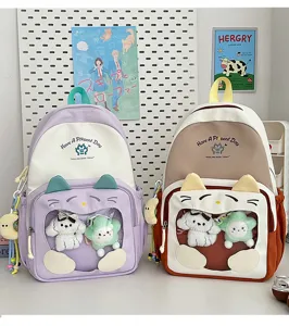 Zaino ita carino in stile ins giapponese con finestra trasparente, design orecchie di gatto