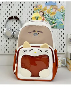 Zaino Ita giapponese carino con orecchie di gatto e finestra trasparente per studenti.