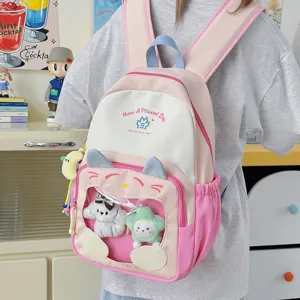 Carino zaino ita giapponese con finestra trasparente orecchie di gatto borsa scuola rosa