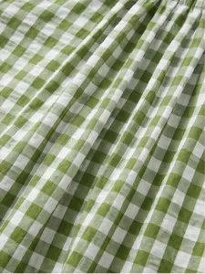 Green gingham sleeveless blouse casual round neck loose fit summer top for women wear