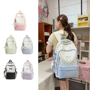 Zaino carino a pois per la scuola, zainetto giornaliero casual e leggero con fiocco per ragazze