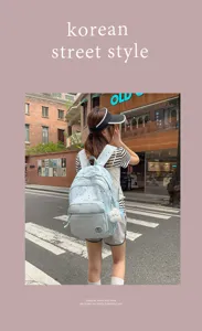 Japanese sweet style student backpack with cute stars light blue school bag for daily use