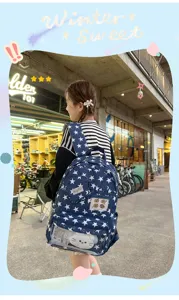 Großer Canvas-Rucksack für Studenten, stilvolle Sternenmuster-Schultasche mit Sichtfenster.