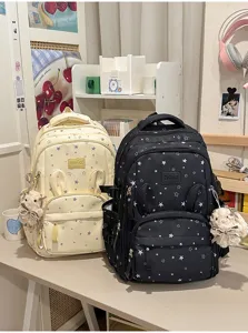 Zaino scolastico carino con motivo a stelle e orecchie di coniglio di grande capacità