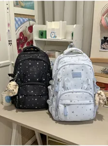 Zaino scolastico carino con motivo a stelle e orecchie di coniglio grande borsa casual ragazza