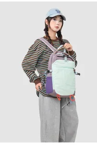 Stylish color-block casual backpack with multi-pockets for travel and daily outdoor use.