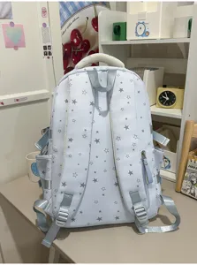 Zaino azzurro carino con stampa di stelle grande capacità borsa scolaretta per ragazze