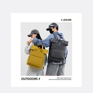 Men roll-top backpack casual business travel large capacity commuting computer school bag detail