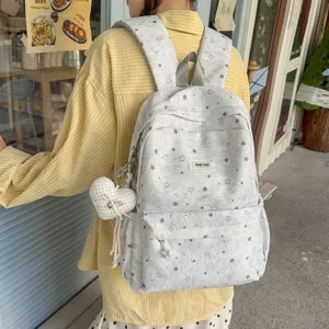 Japanese style starry sky canvas backpack for school students lightweight casual daypack school bag