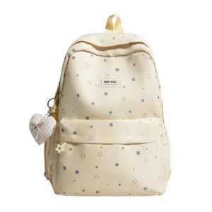Japanese style cute star print canvas school backpack casual daypack for teens and women