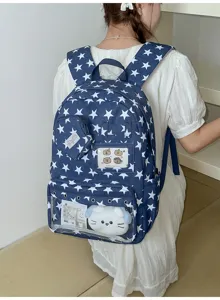 Blauer Sternenrucksack für Studenten, großer Freizeittagesrucksack mit transparenter Tasche.