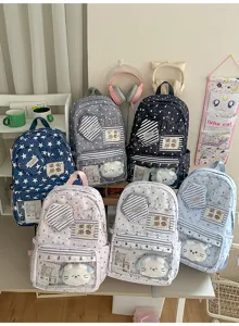 Große Kapazität Schulrucksack mit transparenter Tasche und süßem Sternenmuster für Schüler