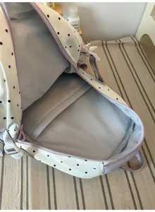 Carino zaino a pois da donna, grande zainetto casual per la scuola con zip viola comoda.