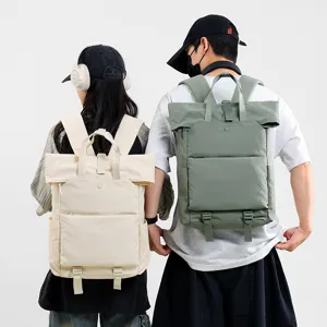 Stylish casual roll-top backpack for men, large capacity commuter travel laptop school bag daily.