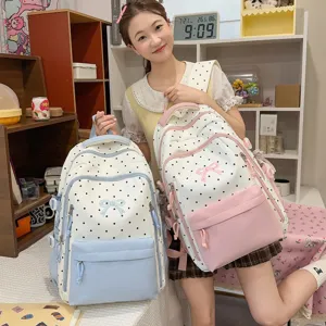 Zaino carino a pois con fiocco stile coreano borsa scolastica casual per ragazze adolescenti