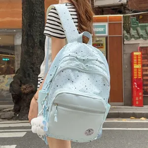 Japanese Sweet Style Star Print Student Backpack Casual Waterproof Nylon School Bag With Multi-Pocket Teen Girls Bookbag