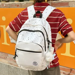 Japanese style sweet student backpack with black stars pattern white school bag for girls youth