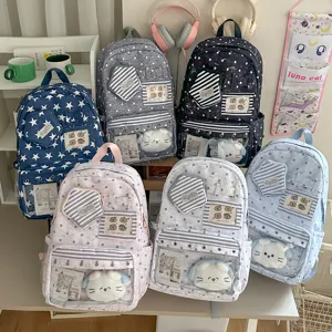 Ins großer Kapazität Rucksack für Schüler, süßer Sternenmuster Rucksack mit Klarsichttasche.