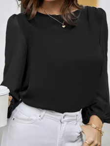 Women's Crew Neck Long Sleeve Minimalist Commuting Blouse Draping Slimming Shirt Top