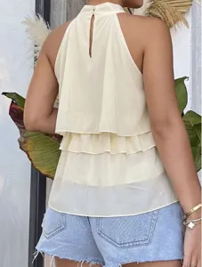 Women halter neck tiered chiffon tank top casual loose sleeveless summer backless blouse