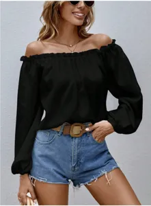 Fashion off-the-shoulder long sleeve top for women, chic ruffle collar casual daily wear.