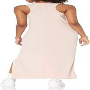 Robe longue sans manches en tricot côtelé avec fente latérale robe unie décontractée.