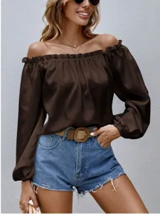 Off-shoulder long sleeve blouse for women casual elegant solid color top fashion apparel