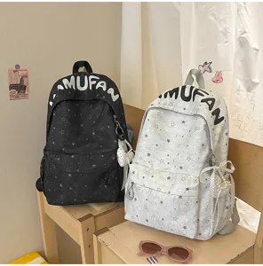 Korean style ins cute star backpack for student school bag large capacity casual daypack