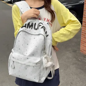 Korean style cute star print school backpack for teenage girls high capacity casual daypack