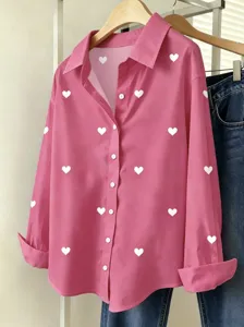 Women Casual Long Sleeve Turn Down Collar Single Breasted Shirt Loose Commuting Fashion Blouse Top