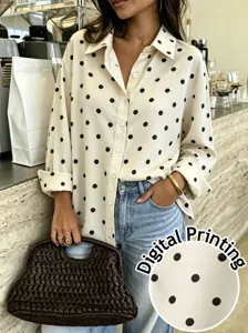 Casual polka dot long sleeve blouse for women, turn down collar stylish shirt for daily work.