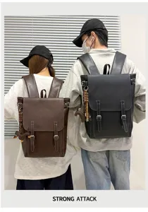 Klassischer PU Leder Rucksack Vintage Schule Pendeln Reisetasche mit süßem Welpenanhänger